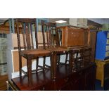 FOUR OAK DINING CHAIRS, a teak coffee table and two wall mirrors (sd) (7)