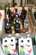 A MISCELLANEOUS SELECTION OF FOURTEEN BOTTLES OF PORT, SHERRY, CREAM LIQUEURS AND SPIRITS, including