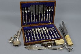 A CANTEEN OF FISH KNIVES AND FORKS, and other flatware