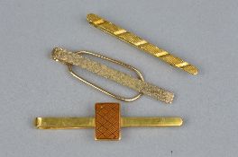 TWO 9CT TIE CLIPS, and a plated tie clip, approximate weight 14.0 grams (3)