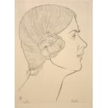 ERIC GILL (BRITISH 1882-1940), Portrait of Eliz. G, an engraving mounted, glazed and framed, label