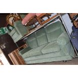 A GREEN UPHOLSTERED TWO PIECE LOUNGE SUITE