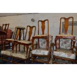 A SET OF FOUR SPLAT BACK CHAIRS, and a mid Century stool (5)