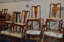 A SET OF FOUR SPLAT BACK CHAIRS, and a mid Century stool (5)