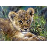 JOEL KIRK (BRITISH, 20TH CENTURY) 'Cub Scout III' a limited edition print 84/195 of a Lion cub in