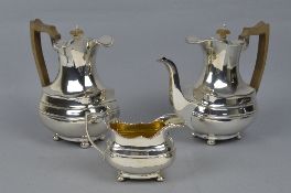 TWO PLATED COFFEE POTS AND CREAM JUG