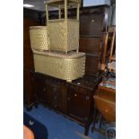 AN OAK LINENFOLD DRESSER, with three central drawers, approximate size width 125.5cm x height