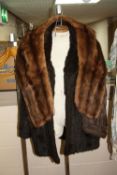 TWO FUR STOLES, a faux fur jacket and three handbags