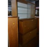 A BEAVER ANDTAPLEY TEAK FOUR PIECE WALL MOUNTED SHELVING SYSTEM, comprising of two fall front