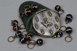 A PURSE, together with twelve banded onyx hanging tassells