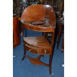 A GEORGIAN MAHOGANY CORNER WASHSTAND, with a single drawer