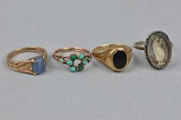 FOUR MIXED DRESS RING, including 9ct, silver, etc