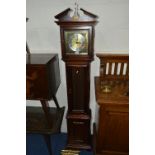 A TEMPUS FIGIT MAHOGANY GRANDDAUGHTER CLOCK, with a brass dial, approximate size height 171cm (three