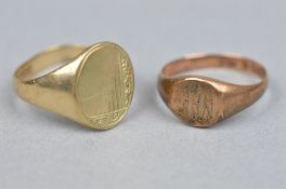 A PAIR OF 9CT SIGNET RINGS, ring sizes L and N, approximate weight 6.5 grams