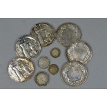 SIX SILVER MEDALIONS AND FOUR SILVER COINS (10), approximate weight 185 grams
