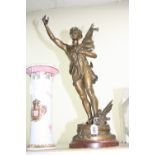 A 19TH CENTURY SPELTER FIGURE/LAMP, entitled 'Paix Et Travail' after C.Perron, (missing carrying