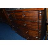 A VICTORIAN MAHOGANY BOWFRONT CHEST, of two short over three long drawers (no plinth or feet)