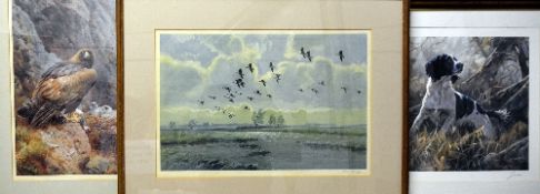 SIR PETER SCOTT (BRITISH, 1909-1989) 'Pink Feet in the Green Marshes', an artist proof signed