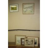 JEAN M BANKS (BRITISH, 20TH CENTURY), six watercolours, and a signed print including Highland