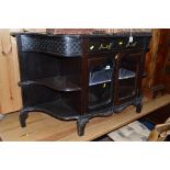 A SMALL EDWARDIAN CHIFFONIER BASE, with two glass doors (shortened legs)