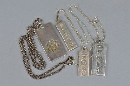 FOUR SILVER INGOTS AND TWO CHAINS, approximate weight 101 grams