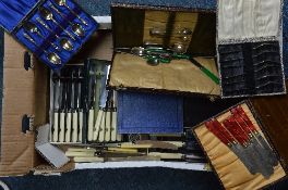 A MIXED LOT OF BOXED FLATWARE, etc