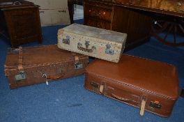 A TAN LEATHER SUITCASE, together with two other suitcases (sd) (3)