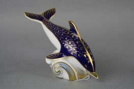 A ROYAL CROWN DERBY 'DOLPHIN' PAPERWEIGHT, gold stopper