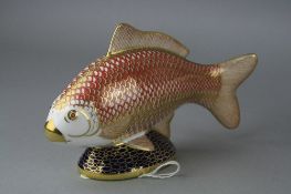 A ROYAL CROWN DERBY 'CARP' PAPERWEIGHT, gold stopper
