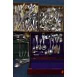 A LARGE QUANTITY OF MIXED FLATWARE, etc