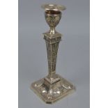 AN ADAM STYLE SILVER CANDLESTICK (London 1886)