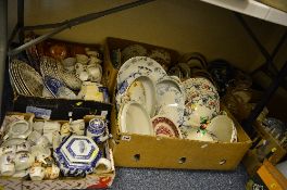 SIX BOXES OF CERAMICS, TEAWARES etc, to include Dartmouth pottery, Royal Cauldon 'Victoria' part