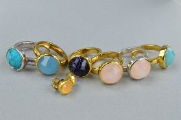 SIX 925 SILVER RINGS, set with assorted gems, together with a pair of earrings, approximate weight