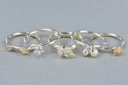 A SELECTION OF FIVE 925 SILVER STACKING RINGS, ring size J1/2, approximate weight 11.1 grams