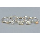 A SELECTION OF FIVE 925 SILVER STACKING RINGS, ring size J1/2, approximate weight 11.1 grams