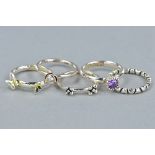 A SELECTION OF FIVE 925 SILVER STACKING RINGS, ring size J1/2, approximate weight 11.6 grams