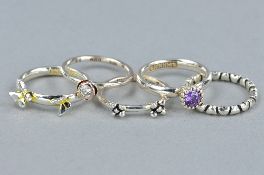 A SELECTION OF FIVE 925 SILVER STACKING RINGS, ring size J1/2, approximate weight 11.6 grams
