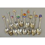 A SELECTION OF THIRTEEN SILVER AND PLATED COMMEMORATIVE TEASPOONS