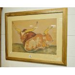 A FRAMED PAINTING OF LONG HORN CATTLE, initialled and dated bottom left 'A.C.86', 40cm x 57cm