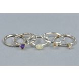 A SELECTION OF FIVE 925 SILVER STACKING RINGS, ring size J1/2, approximate weight 9.4 grams