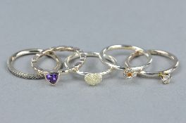 A SELECTION OF FIVE 925 SILVER STACKING RINGS, ring size J1/2, approximate weight 9.4 grams