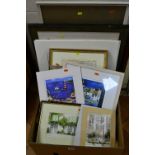 PICTURES AND PRINTS, a box of assorted pictures including two watercolours by Frank Buttenshaw, N.