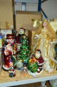 A GROUP OF ORNAMENTAL CHRISTMAS DECORATIONS, including a leaded glass style lamp (some boxed) (9)