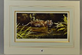 SPENCER HODGE (BRITISH 1943), 'warning', a limited edition print 283/500 of a Tiger in water, signed