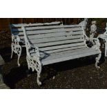 TWO CAST METAL ENDED GARDEN BENCHES, both approximately 130cm width