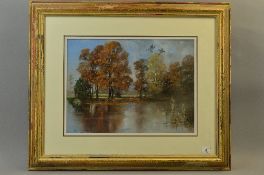 S G JENNINGS (BRITISH CONTEMPORARY), a pastel drawing of a view across a lake with trees on the