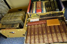 THREE BOXES BOOKS, to include two Holy Bibles, Pilgrims Progress etc