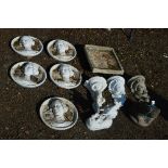 ELEVEN COMPOSITE GARDEN ITEMS INCLUDING A FIGURE OF A FROG, man with horse, five plaques, a bird