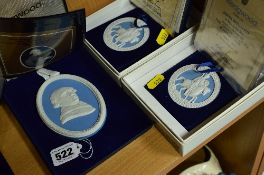 THREE BOXED LIMITED EDITION WEDGWOOD MEDALLIONS, commemorating 250th Anniversary of the Birth of