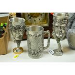 THREE ROYAL SELANGOR PEWTER LORD OF THE RINGS GOBLETS/TANKARDS (3)